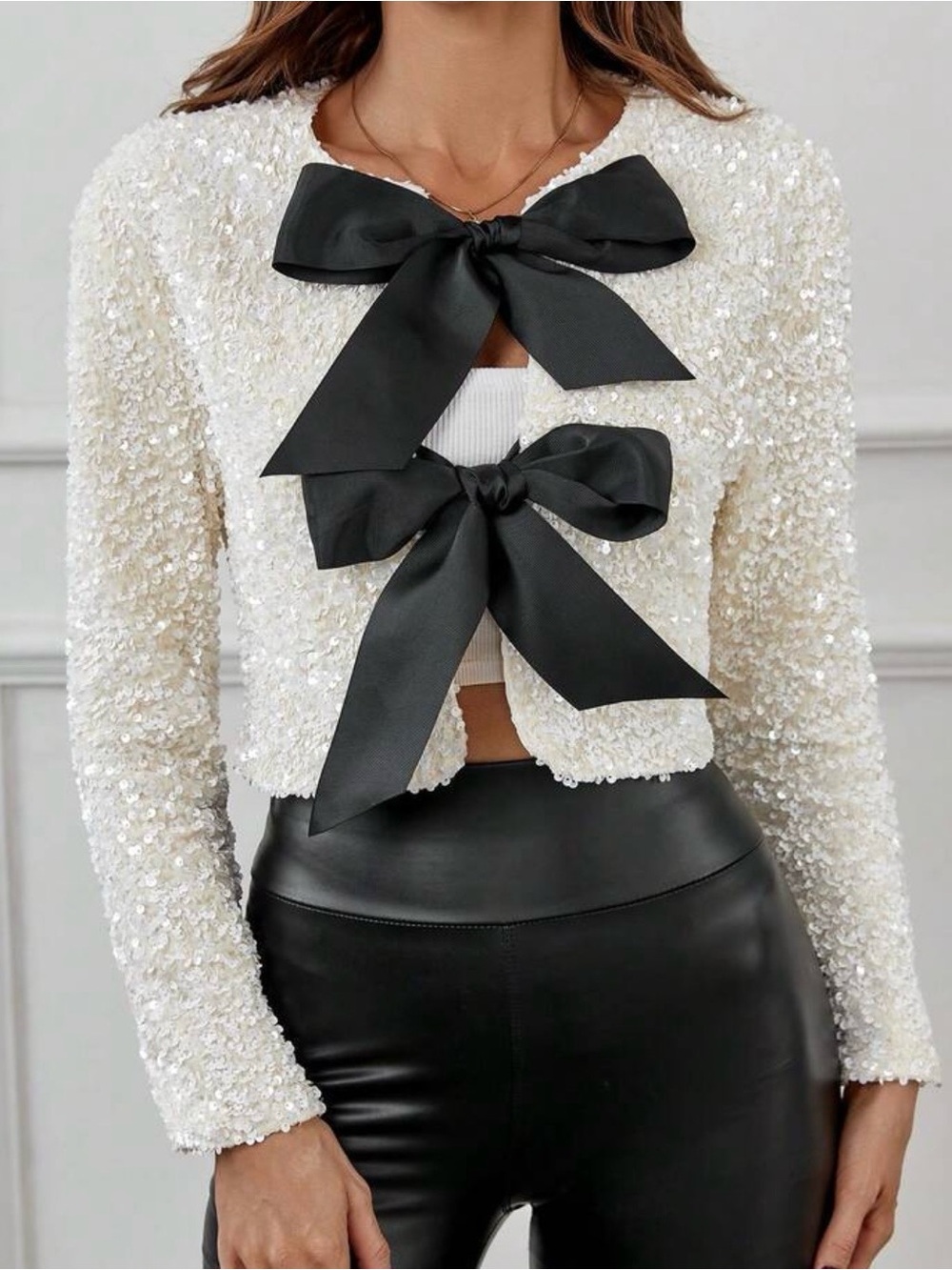 SHEIN Sequin Bow Jacket